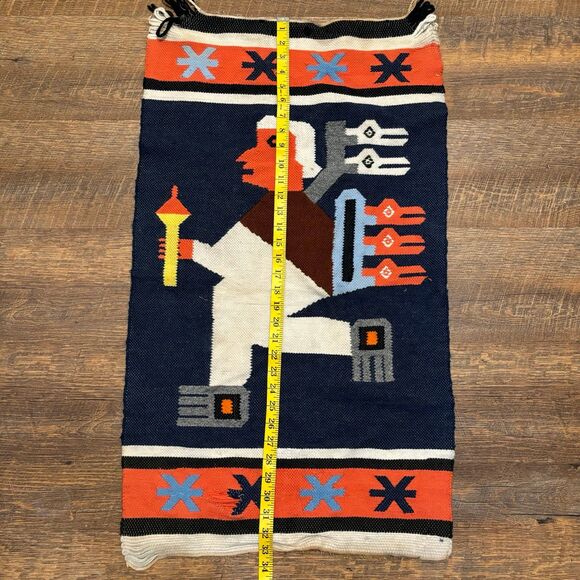 Mayan Indian Warrior w Snake Aztec Peruvian Wall Decor Wool Panel Rug Hand Woven - Picture 7 of 7